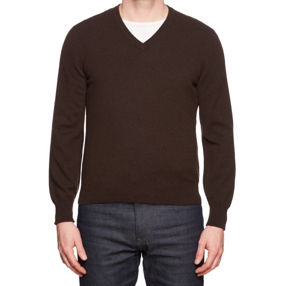 Cashmere Joseph & Lyman Pull Over V-Neck Sweater XL Brown